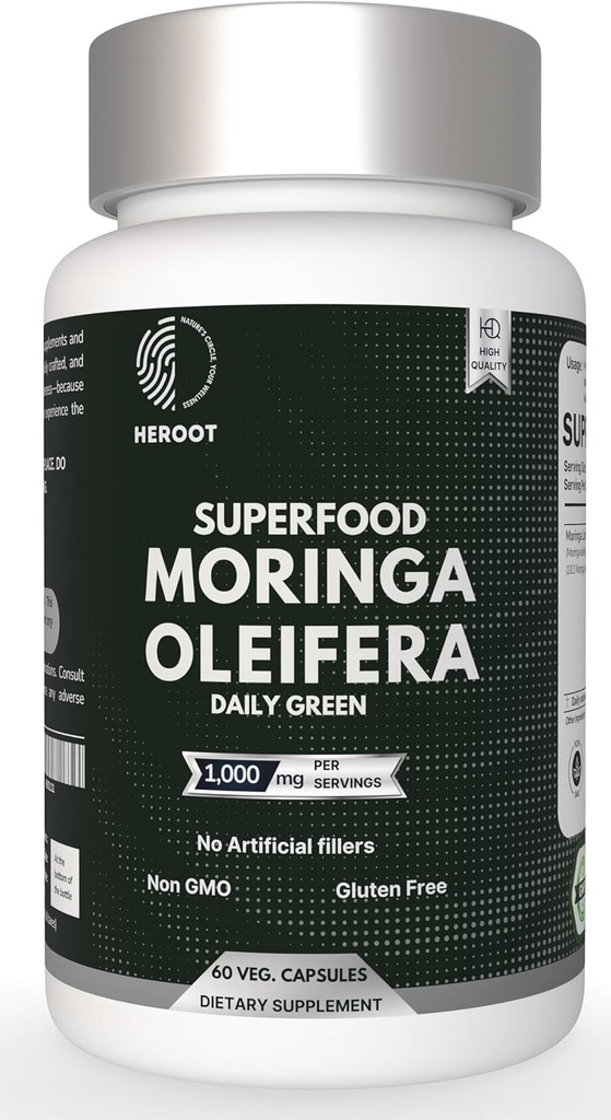 Organic Moringa Kapsler 124; Green Moringa Leaf supplement til energi, Metabolisme & immunforsvar - 20 Kapsler, Natural Superfood