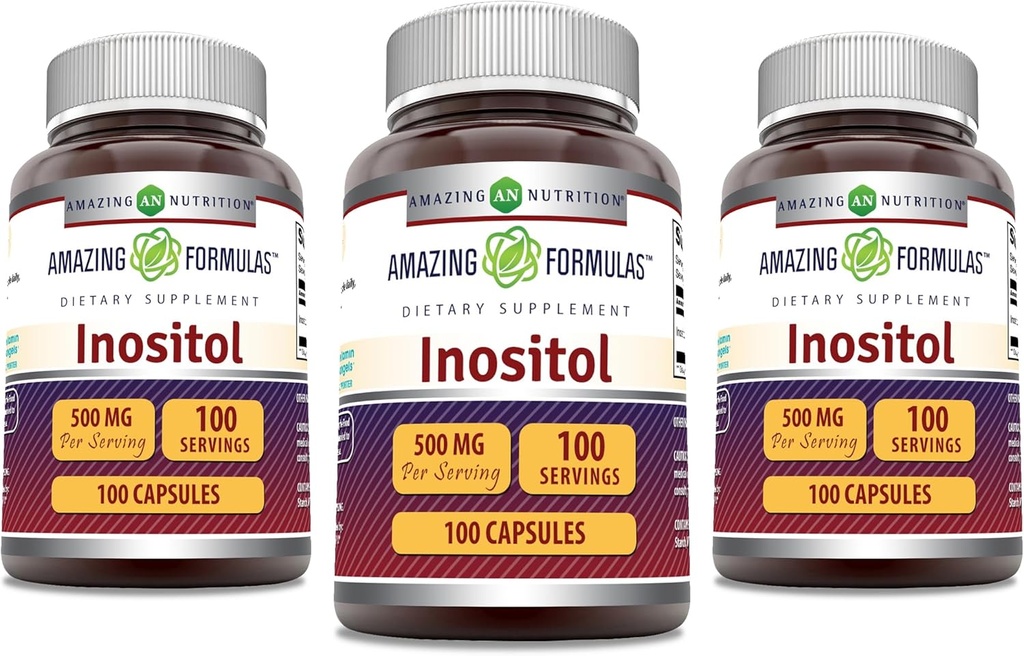 Amazing Formulas Inositol 500 Mg- 124; Kapsler Supplement 124; Non- GMO - 124; Gluten- Free - 124; Made in USA (Pakning med 3