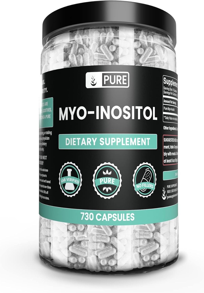 Pure Original Ingredienser Myo-Inositol (730 kapsler) Ingen Magnesium eller Rice Fillers, Altid Pure, Lab Verified