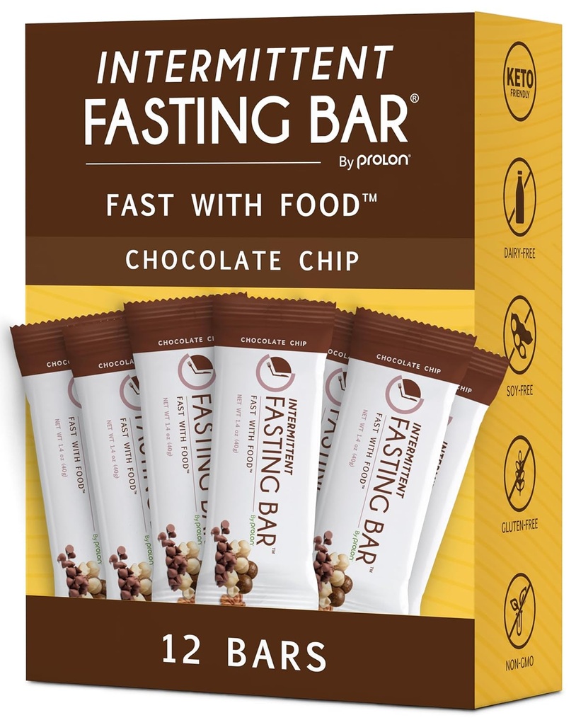 Prolon Fastende Bars 124; 5g Protein, 7g Fiber Budding124; Keo-Friendly, Gluten- Free, Dairy- Free, Plant- Based Budding124; Nutrition for Intermittent Fasting Budding124; Formuleret til ikke at bryde din Fast Budding124; Chokolade Chip (12 Tæl)