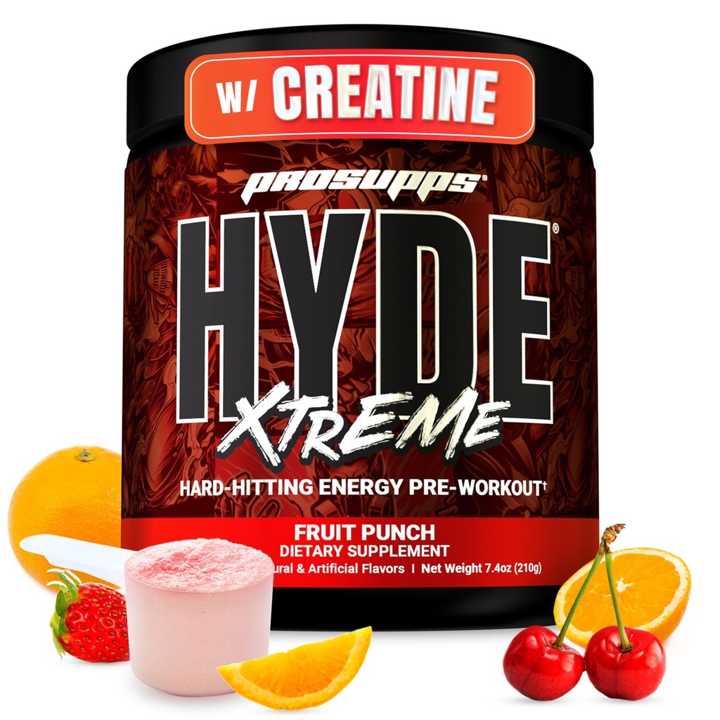 PROSUPPS Mr. Hyde Xtreme Pre Workout pulver med Creatin, Beta Alanine & Koffein - ekstrem energi, Pumper, Focus & Performance - Fitness & Gym Kosttilskud til mænd og kvinder (Fruit Punch, 30 Servering)