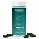 Iwi Omega-3, 30 Softgels (30 Servere), Vegan Plant- baseret Alger Omega 3 med EPA + DHA, Whole- Body Support Kosttilskud, Krill & Fish Oil Alternative, Ingen Fishy Eftersmag