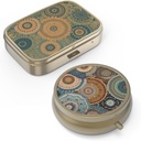 Pill Organizer Pill Box med spejl Retro Small Pill Case til purse eller Pocket Bronze Pill Box eller vitaminer, Fish Oil, Kosttilskud, Pill Containe Travel Gaver