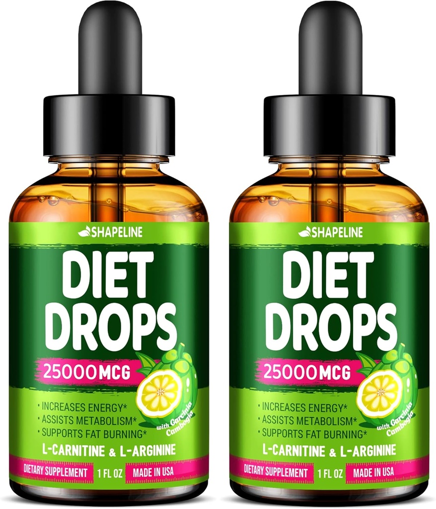 (Pack of 2) Diet Drops - Made in USA - Appetite Suppressant for Women & Men - Natural Metabolisme Booster - Diet Drops med Garcinia Cambogia, L- Arginin & L- Glutamin 1 Fl Oz
