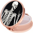 Rouidr Pill Box, 3 Segment Medicine Pill Case, Lille Metal Travel Medicine Box for pung & Pocket, Rose Gold, Skull