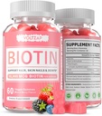 Biotin supplement, 60 vegansk gummier, antioxidant støtte til sund hud, hår og negle for kvinder og mænd, non-GMO