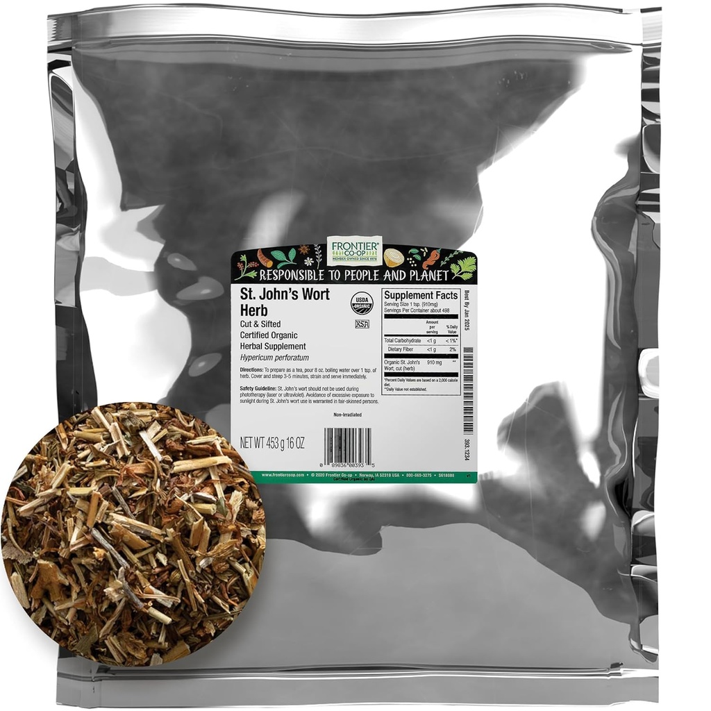 Frontier Co- Op Organic Cut og Sifted Saint John 's Wort Herb 1lb - Tørret urt til St Johns Wort Organic Tea Eller Diy Kapsler, olie, tinktur, supplement