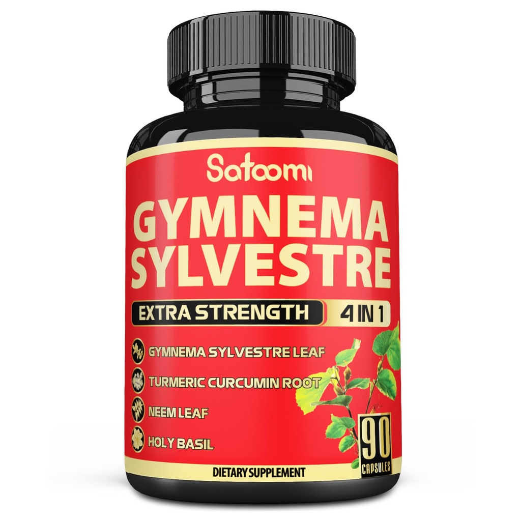 Satomi Pure Gymnema Sylvestre Kapsler Extract - 90 Kapsler til 3-måned - Kombineret med Neem Leaf, Holy Basil & Turmerisk Curcumin Root