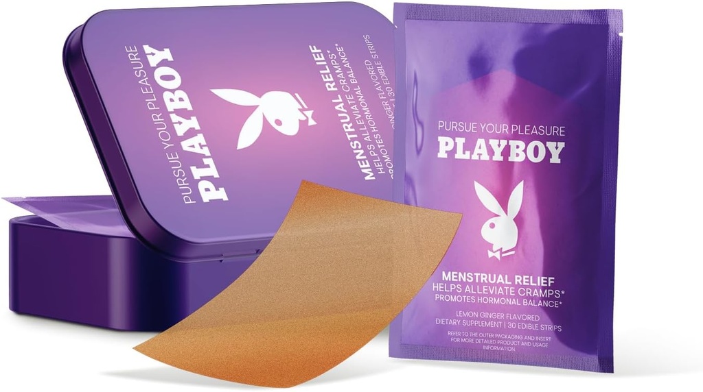 AVID Playboy - Menstruel Relief PMS Oral Strips (30 Spiselige Strips) Hurtig opløsning PMS Cramp Relief & Hormonal Balance Strips for kvinder - Lemon Ginger Flavored Multi- Benefit PMS Tillæg for kvinder