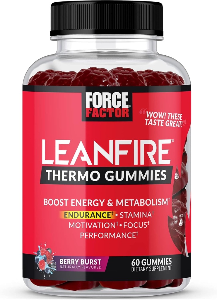 Kraftfaktor LeanFire Thermo Gummies med B12 Vitamin, Koffein, & Green Coffee Bean, Boost Energy, Metabolisme, Endurance, Stamina, Motivation, Focus, & Performance, Pre Workout Gummies, 60 Gummies
