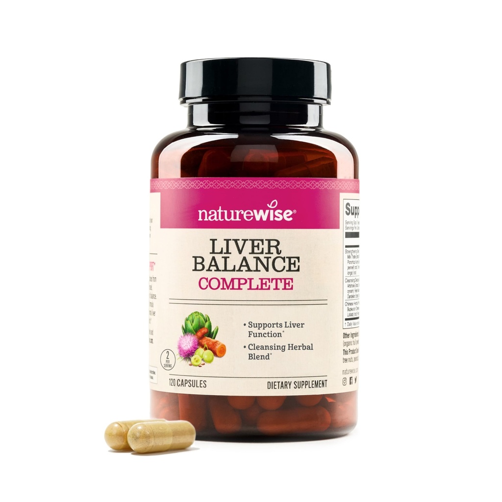 NatureWise Liver Balance Detox Supplement - Triple Repair Formula with Milk Thistle, Dandelion, Turmeric, Artichoke, Reishi Mushroom & Kudzu, - Vegan - 120 Capsules[60-Day Supply]