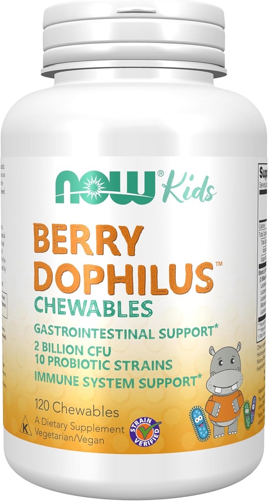 Now Foods Supplements, BerryDophilus ™ med 2 Millioner, 10 Probiotiske Strops, Xylitol Sødet, Strain Verified, 120 Chewables, emballage kan variere
