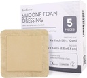 LotFancy Silicone Foam Dressing, 4 "x 4" (2,5 "x2,5" Pad), 5 Greve, Steril Bordered Adhesive Sown Dressing, Bed Sores, Leg ulcers Sown Care Bandage, Meget Absorbent, Vandtæt
