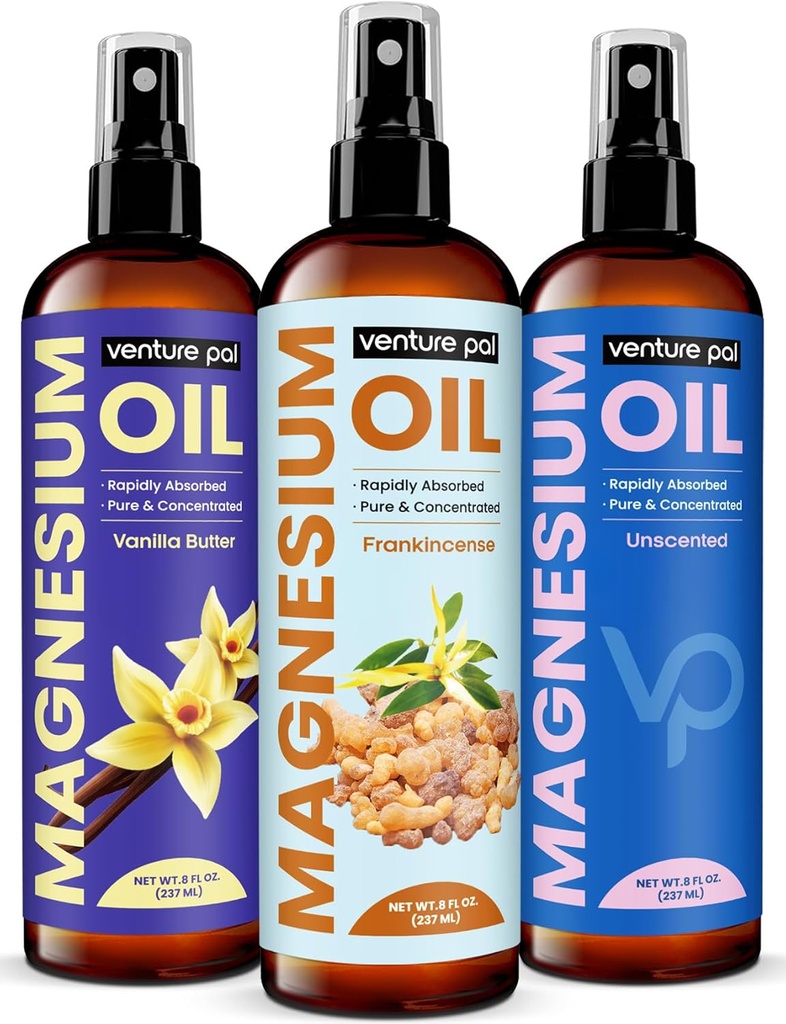 Venture Pal 100% Pure Magnesium Oil Spray med Frankincense, Hurtig Absorption, Mindre Sting, Ultra-lindrende for søvn & muskelafslapning, Syv (Big 8 oz) Mineraler