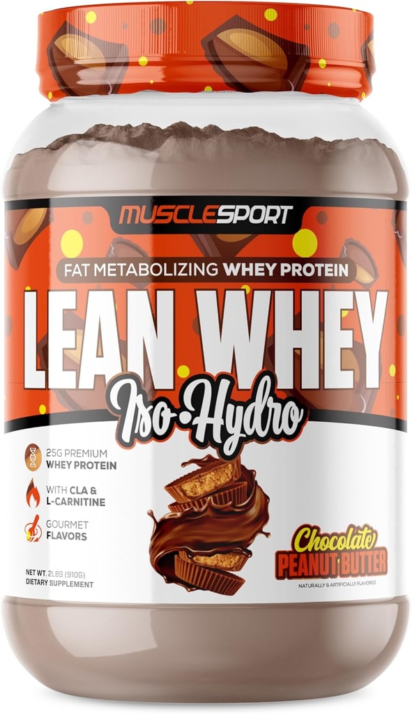 Musclesport Lean Whey Revolution ™ Protein Powder - Whey Protein Isolate - Low Calorie, Low Carb, Low Fat, Incredible Flavors - 25g Protein per Scoop (2LB, Chokolade Peanut Butter)