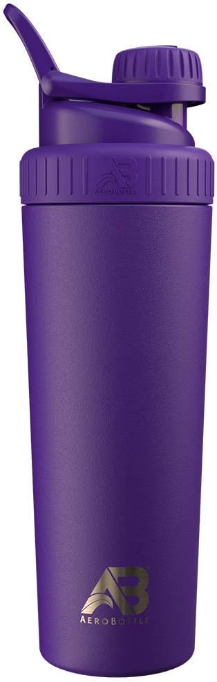 AeroBottle Cryo Shaker Cup, Isoleret rustfrit stål vandflaske og Protein Shaker, blander protein og prætræning med turbulent blanding teknologi, ingen blending Ball eller Wisk, 26oz, Nightfall Purple