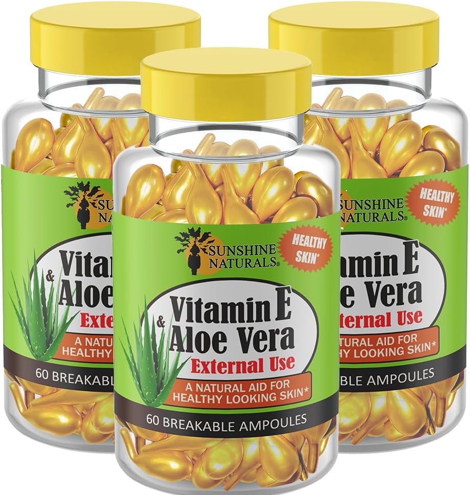 Sunshine Naturals Vitamin E og Aloe Vera Moisturizer. Hydrerende formel for tør hud, lindrende lindring, nourisation, og hudelasticitet. Fremmer blød, og Healthy- Looking Skin. 60 hætteglas. Pakning med 3