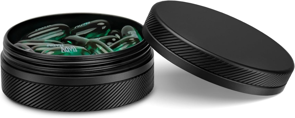 Lille pillekasse, holdbar metal pilleboks, lufttæt & vandtæt til rejser og daglig brug, Bærbar Vitamin Holder til Pocket, Purse - Sort