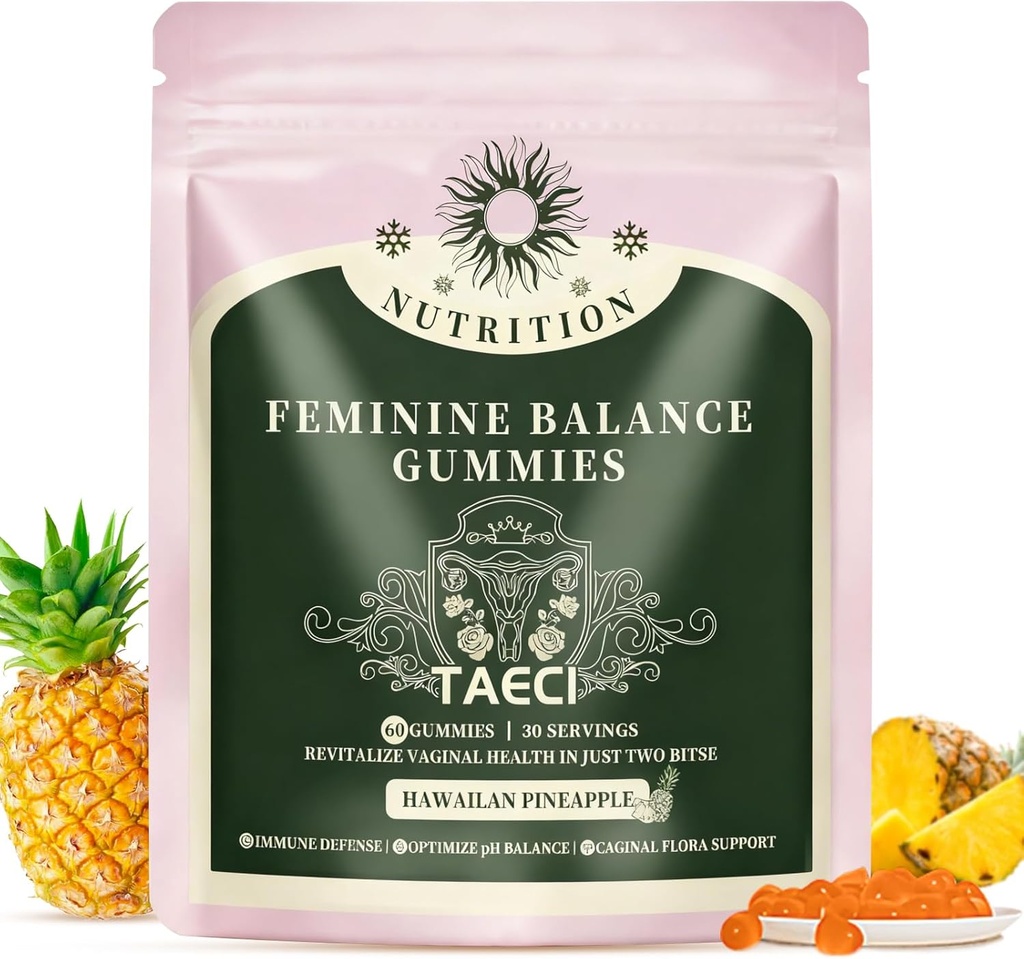 Feminin Balance Gummies for Women - Probiotic & pH Support - Hawaiian Ananas Flavor - Daily Wellness Supplement - Vegan, Gluten- Free - 60 Greve, 30 Servere