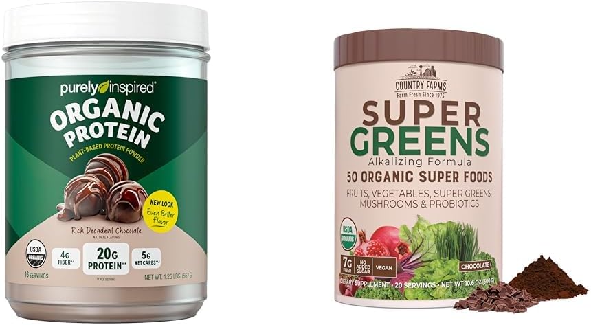 Rent Inspireret Organisk Protein Powder og Country Farms Super Green Drink Mix Bundle (16 + 20 Servere)