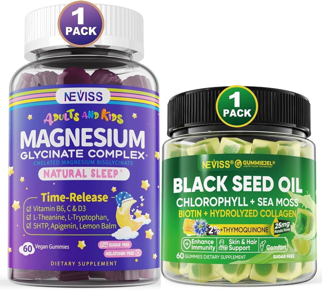NEVISS Magnesium Glycinat Gummier til voksne & Børn + Black Seed Oil Gummies