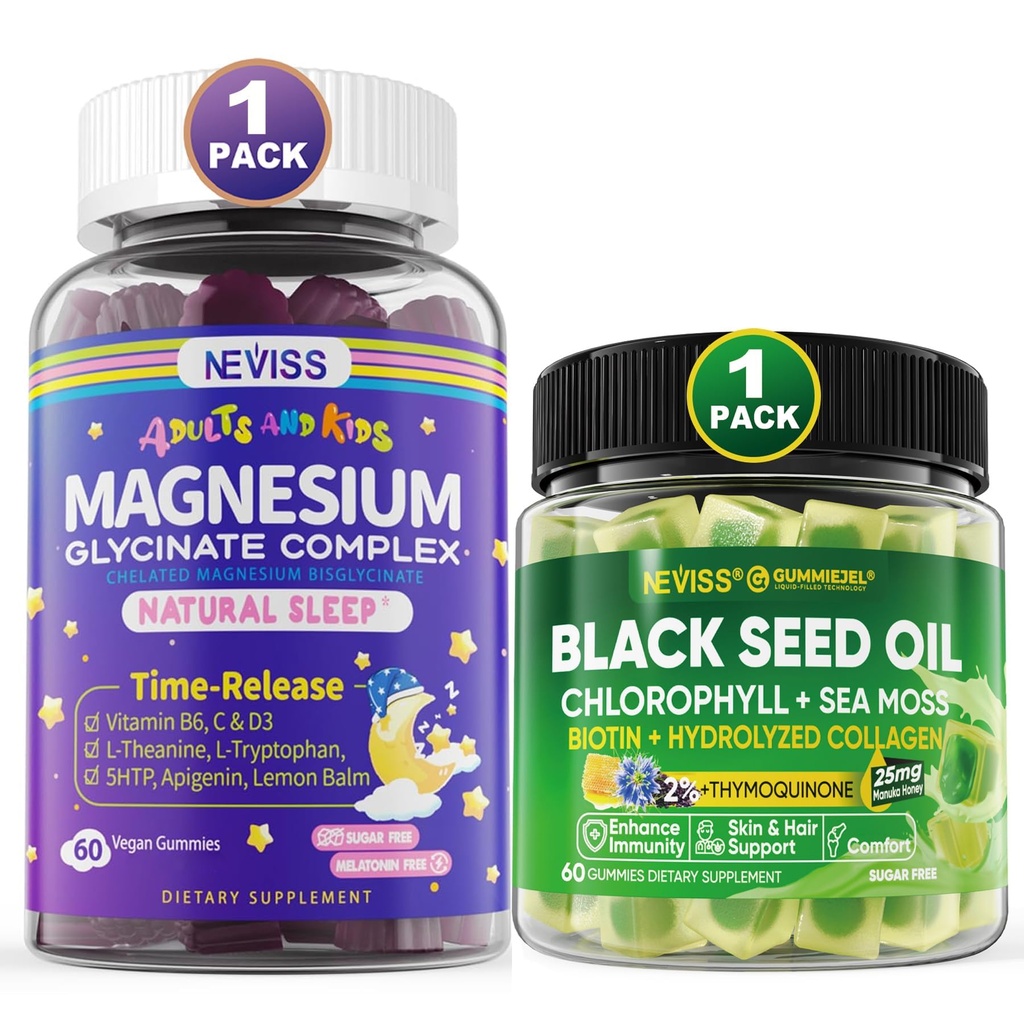 NEVISS Magnesium Glycinat Gummier til voksne & Børn + Black Seed Oil Gummies