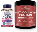 Grossome Wellness Probiotika til kvinder 100 Millioner CFU 'er med Prebiotika, fordøjelsesenzymer + Multi Collagen Protein Powder Hydrolyzed (Type I II III V X) Bundle