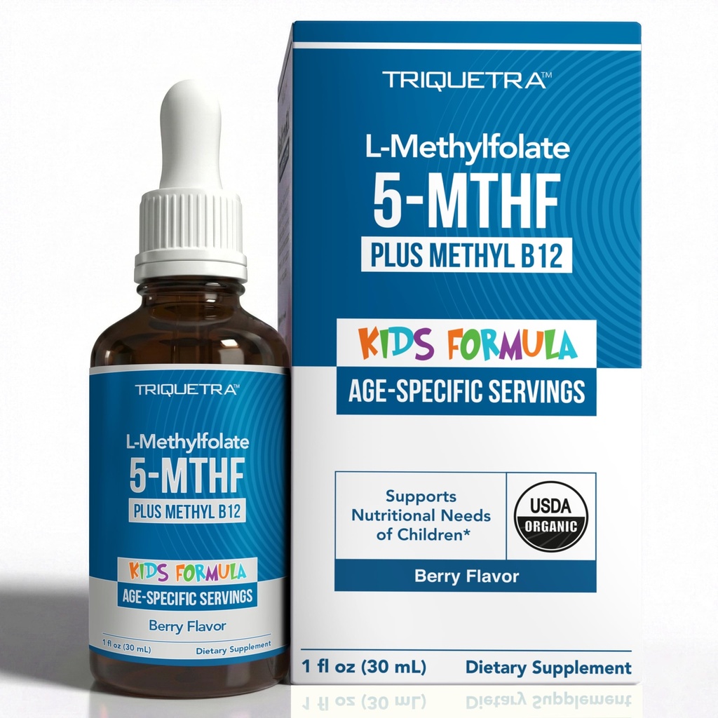 Organic Kids Methylfolate + Methyl B12 Cofactor - Organic Berry Flavor, Sublingual Form - 5- MTHF Form, Superior Form of Folate - Justerbar dosering for alle aldre - Mood, Behavior, Cognition - 1 oz.