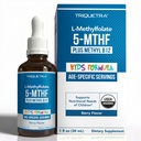 Organic Kids Methylfolate + Methyl B12 Cofactor - Organic Berry Flavor, Sublingual Form - 5- MTHF Form, Superior Form of Folate - Justerbar dosering for alle aldre - Mood, Behavior, Cognition - 1 oz.
