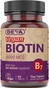 DEVA Vegansk biotin Supplement 6000 mcg - Easy- to- Swallow vitamin B7, Tiny Tablets, 90 Count