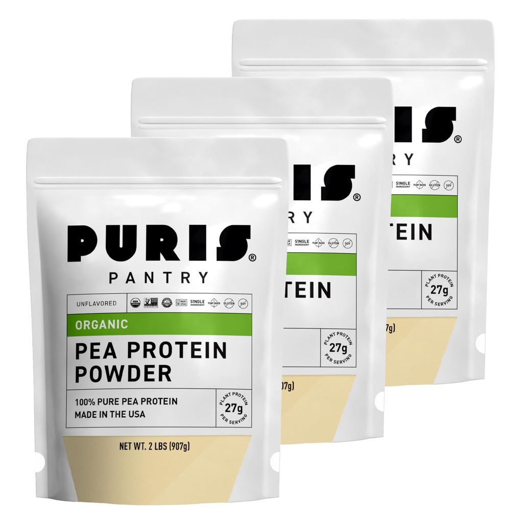 PURIS Organic Pea Protein Powder - USDA Organic Vegan Protein - 124; 27g Plant Protein Per Serving - 124; Non- GMO Gluten- Free Soy- Free