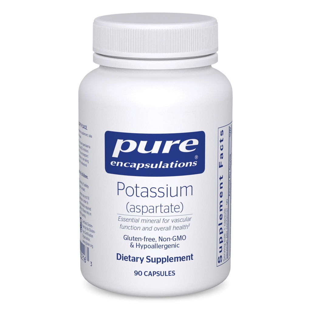 Pure indkapslinger Kalium (aspartat) Note 124; Hypoallergen supplement til støtte nerver, muskler, blodgennemstrømning, og kardiovaskulær sundhed