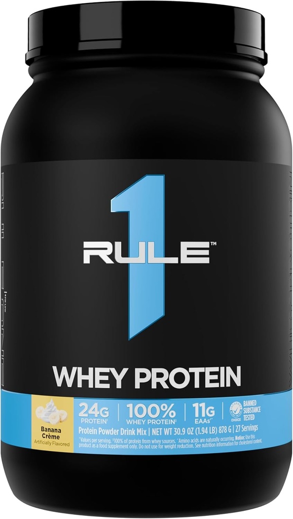 Rule 1 Whey Protein – 24g Fast-Acting Protein from All-Whey Sources with Naturally Occurring EAAs & BCAAs for Workout Recovery or Anytime Use (2 Pounds*, Banana Crème)
