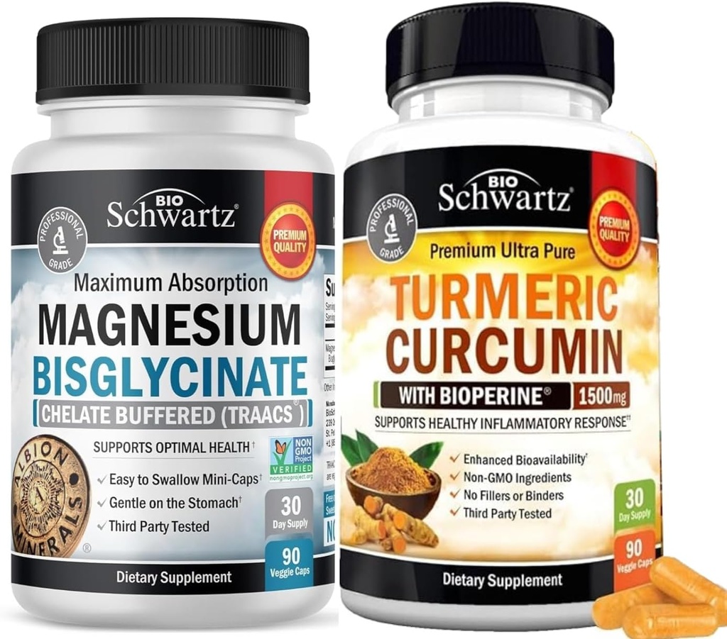 Gurkemeje med sort peber Extract 1500mg Complex (1 måned Tilgang) Plus høj absorption Magnesium Bisglycinate kapsler (1 måned Tilgang)