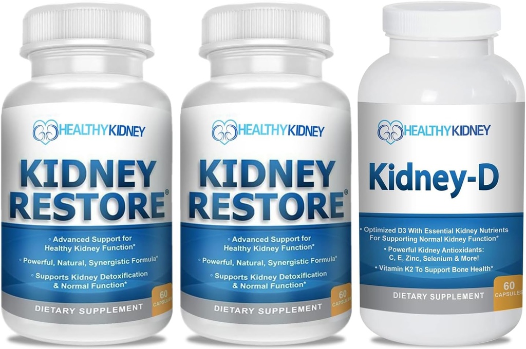Nyre rense og Nyre sundhed supplement til støtte normal Nyre funktion 60 caps, 2 Pack + Kidney- D Nyre supplement. D-vitamin optimeret til Nyre Support 60 caps