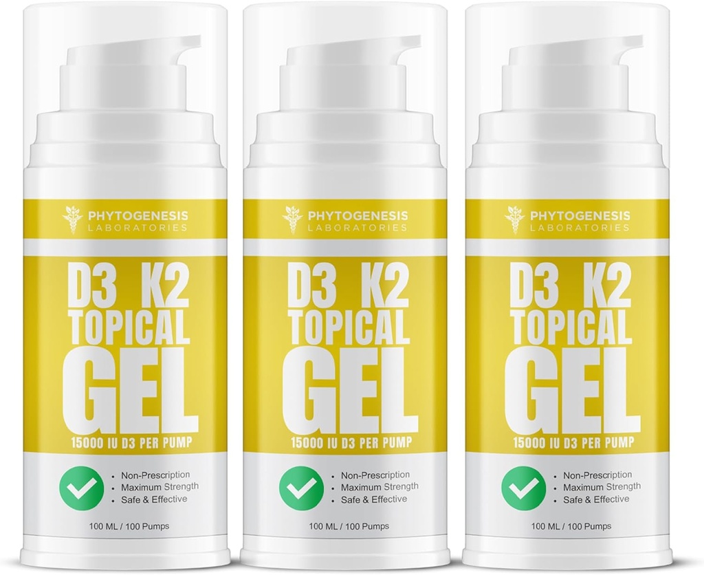 Vitamin D3 K2 Maksimal styrke Tematisk Gel - 15000 + IE Per pumpe - The Sunshine Vitamin - Understøtter ben & fælles sundhed, immunforsvar - One Month Supply