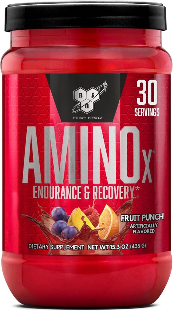 BSN Amino X Muscle Recovery & Endurance Powder, BCAA, 10 Bedste Aminosyrer, Keto Friendly, Caffe- Free, Support Endurance, Zero Sugar, Fruit Punch, 30 portioner, 15.34 Ounce (Packaging May Vary)