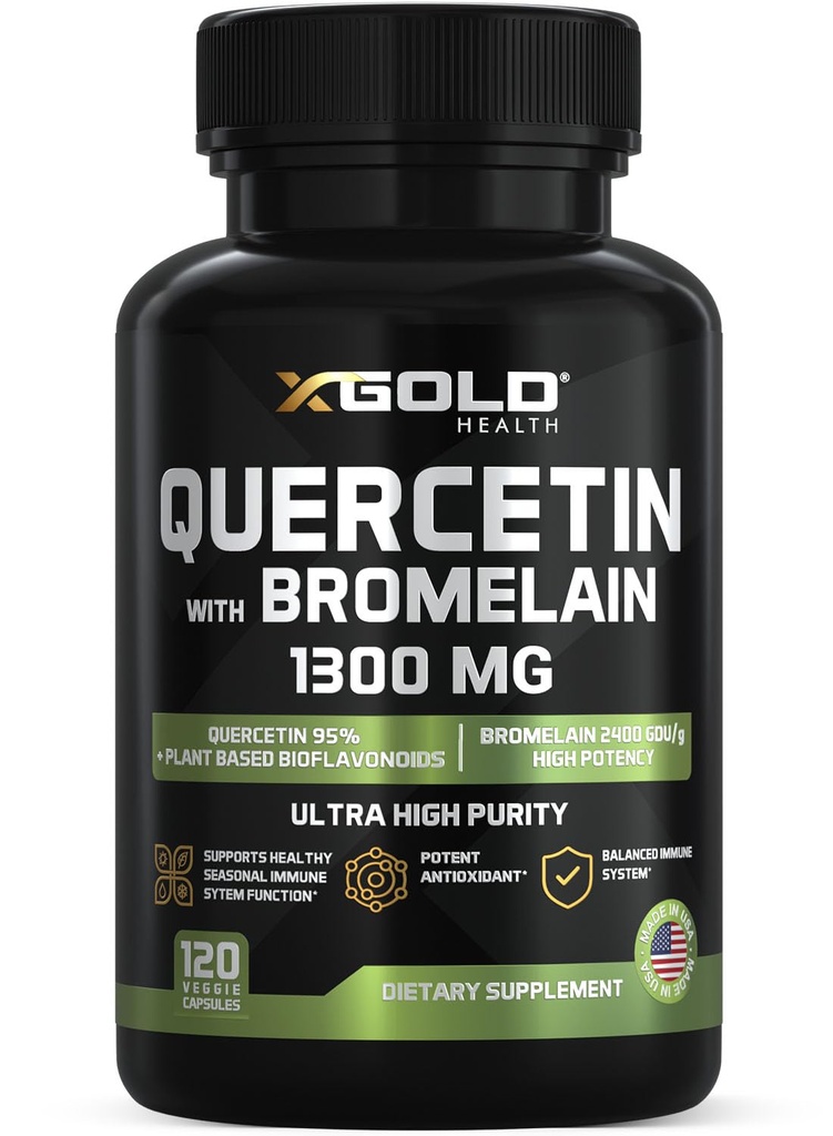 Quercetin + bromelain 1. 300 mg - Quercetin: 95% - Højt renset og højbiotilgængeligt Plus bromelain 2. 400 GDU / g - Made in USA