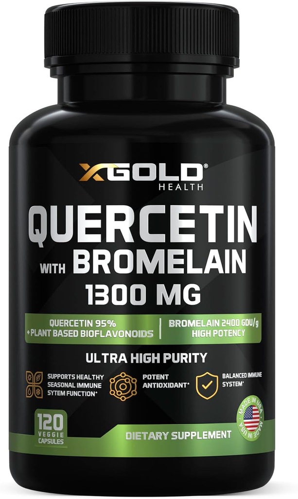 Quercetin + bromelain 1. 300 mg - Quercetin: 95% - Højt renset og højbiotilgængeligt Plus bromelain 2. 400 GDU / g - Made in USA