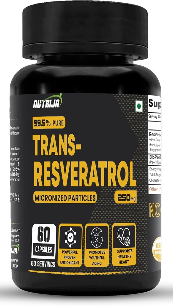 Trans Resveratrol 250MG kapsler - 99, 5% Pure Mikroniseret og stærkt biotilgængelig Supplement Note 124; Slow Down Aging, Proven kraftfulde Antioxidant