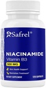 Safrel Niacinamid 500mg (vitamin B3) - 120 kapsler - Skin Health & Blemish Support - Non-GMO, Gluten- Free - Flush-Free Formel - for mænd og kvinder sundhed