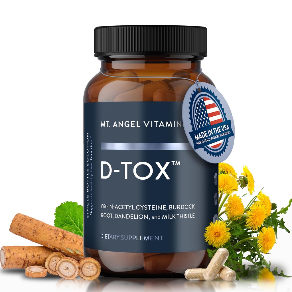 Mt. Angel Vitaminer D- Tox - Avanceret lever renser & Detox reparation supplement, understøtter fede lever sundhed & enzymer reduktion med mælk tidsel, NAC, og Mælkebøtte Root - 60 kapsler