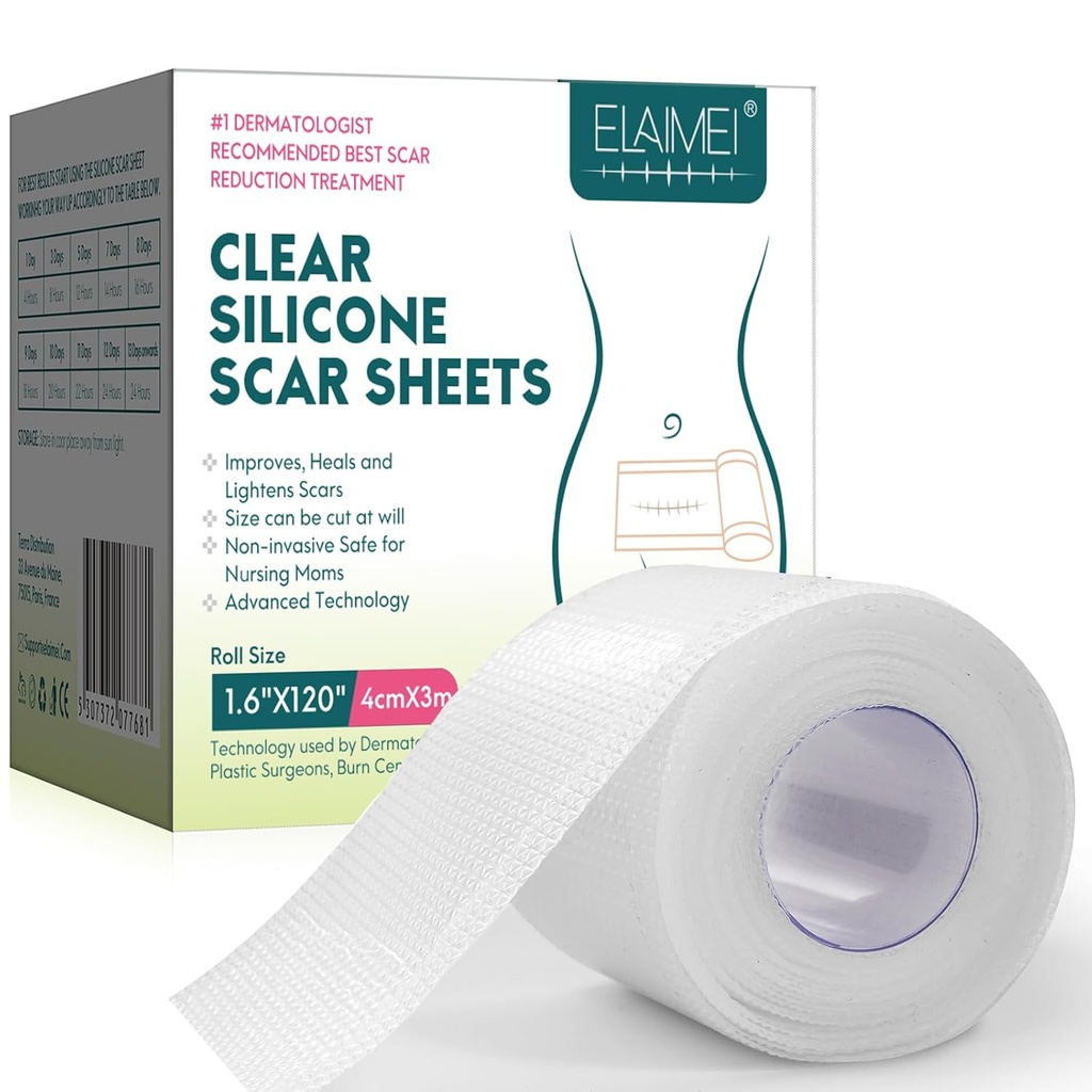 Silikone Scar Sheets, Clear Silicon Gel Scar Sheets, Usynlig Scar Tape (1,6 "x 120" Roll-3M), Scar Strips til Kirurgiske Scars, Medical Grade, Scar Removal Sheets til C- Section, Breast, Keloid et.