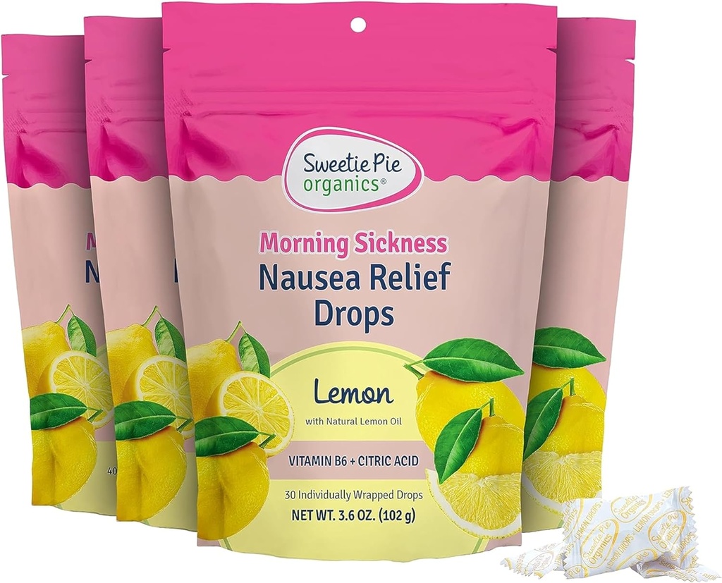 Sweetie Pie Organics Graviditet Kvalme Relief Drops, Soothe første trimester Morgensygdom, Lemon Flavor, 30 Greve, 4 Pack