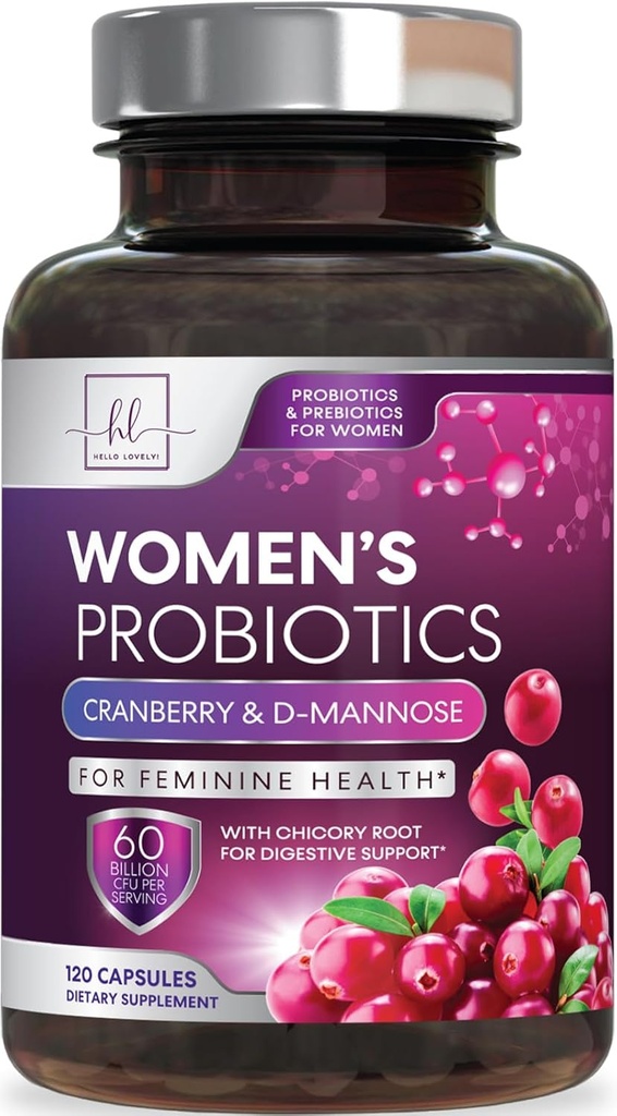 Probiotics for Women Digestive Health Support - 60 Billion CFU Women's Probiotic, 16 Strains, for pH Balance, Vaginal Support with Cranberry for Gut Health, Urinary & Immune Support - 120 Capsules