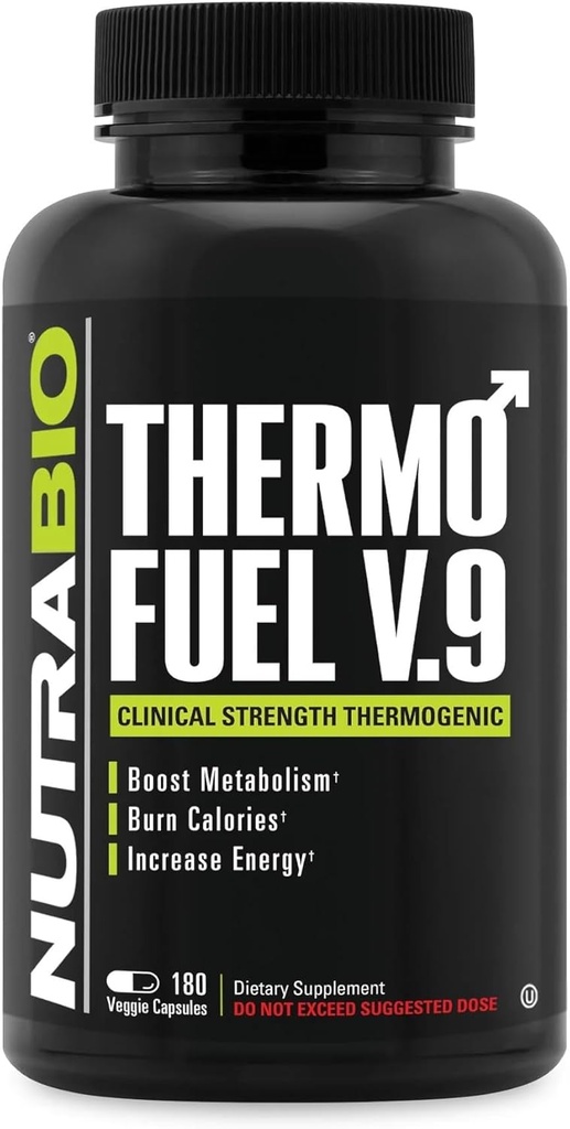 NutraBio ThermoFuel V.9 for mænd og kvinder - Metabolisme Booster og Appetit- suppresser- Thermogen Fat Burner- 180 Kapsler