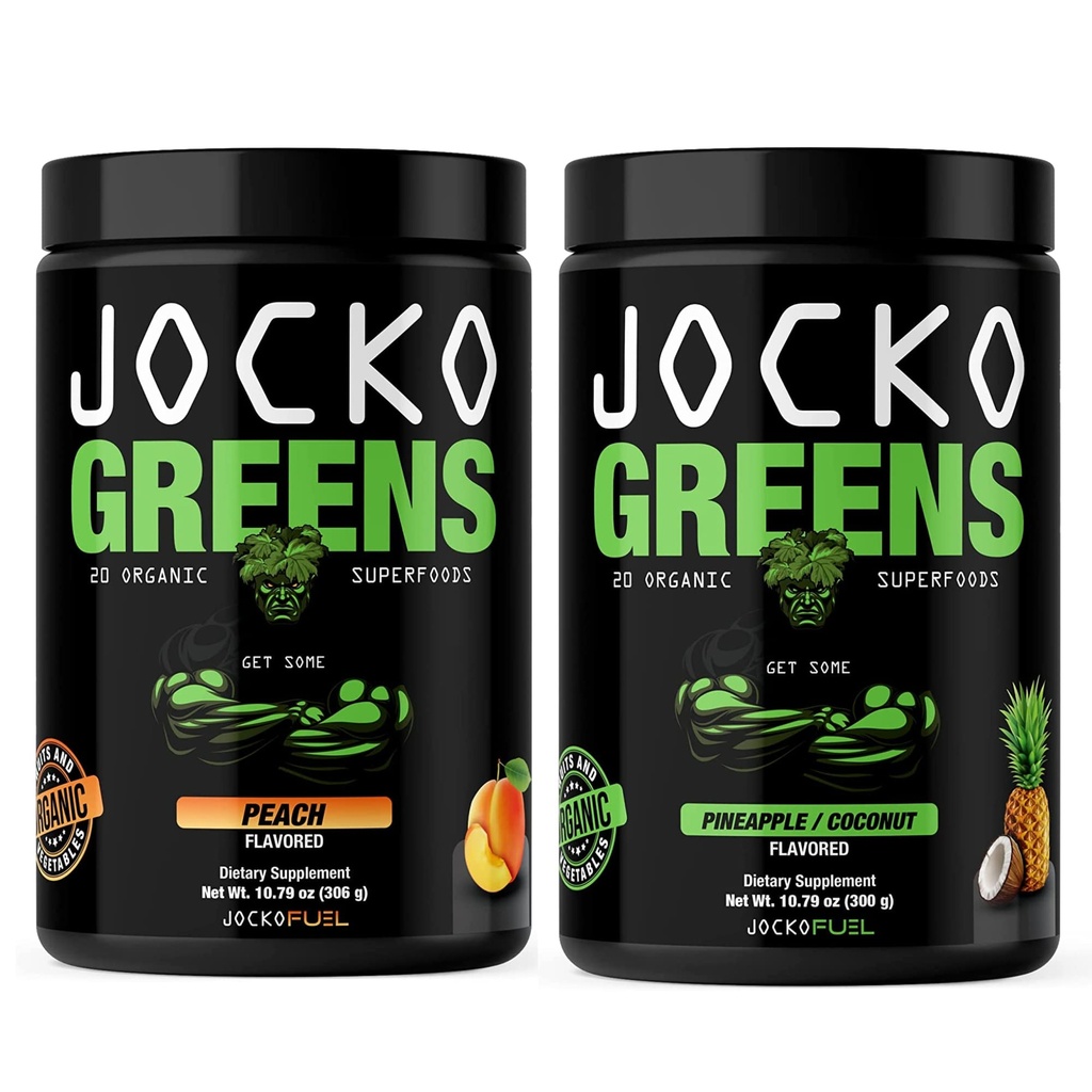 Jocko Fuel Green Powder Bundle - Grønne & Superfood Powder for Sund Grøn Juice - Keto Friendly with Spirulina, Chlorella, fordøjelige enzymer, & Probiotika - 60 Tjenester