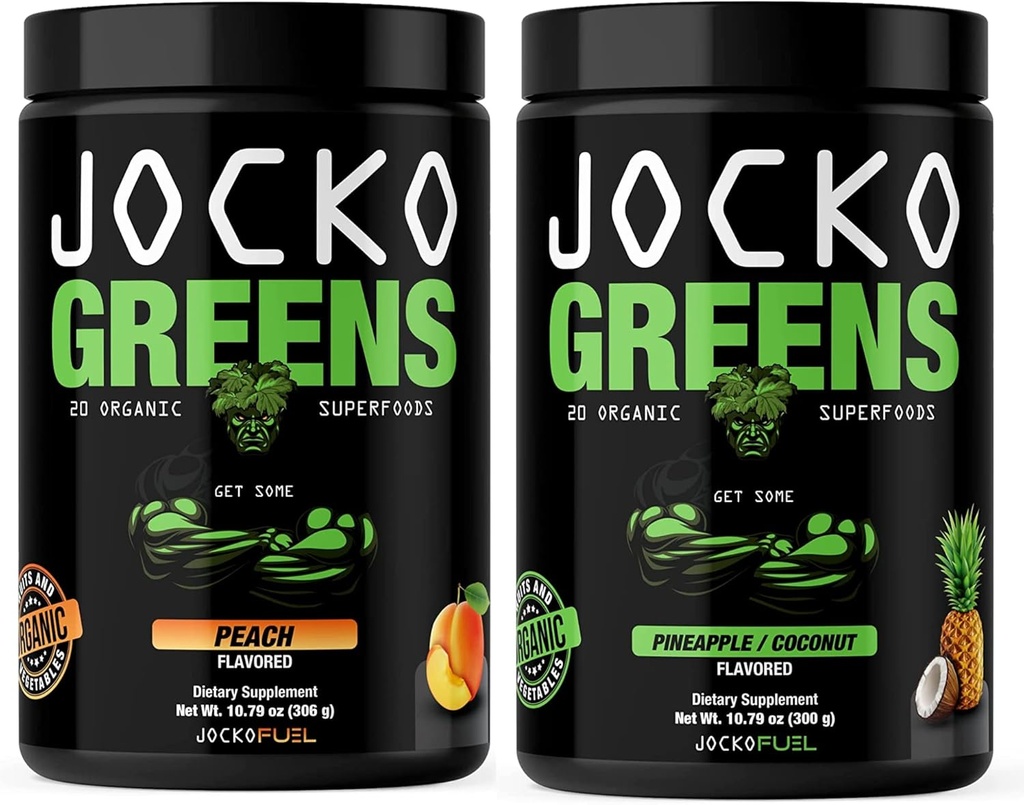 Jocko Fuel Green Powder Bundle - Grønne & Superfood pulver til sund grøn juice - Keto Friendly with Spirulina, Chlorella, fordøjelige enzymer, & Probiotika - 60 Tjenester