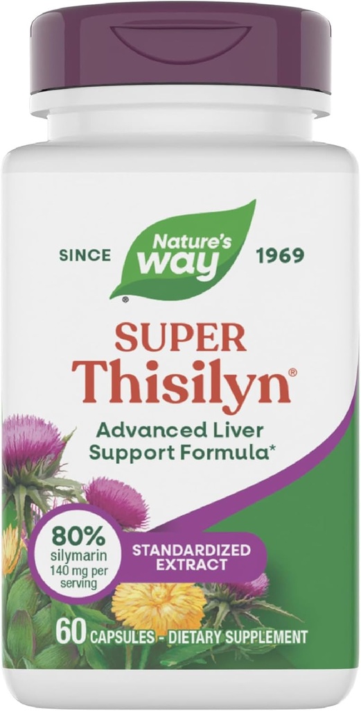 Nature 's Way Super Thisilyn Advanced Lever Support Formel *, Lever funktion Support *, med Milk Thistle Extract, Gluten- Free, 60 kapsler (Packaging May Vary)