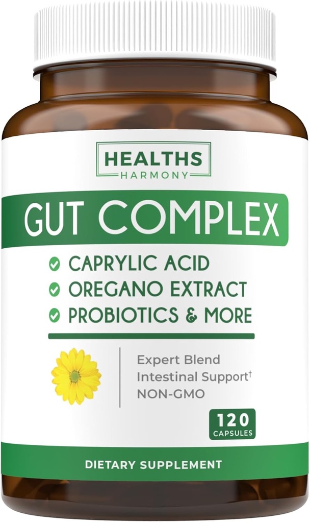 Candida Support (120 kapsler) - CaptaceAcid, Oregano Oil & Probiotika Hjælp med at holde allerede normale niveauer af gær og Candida - Vegetarisk, ikke-GMO intestinal supplement - Gut Cleanse (ingen piller)